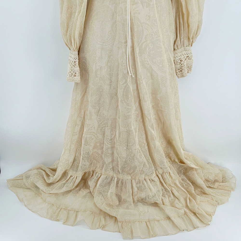 Vintage 1970s Gunne Sax Jessica Cream Crochet Maxi Prairie Sheer Dress Sz 5 - Picture 5 of 16